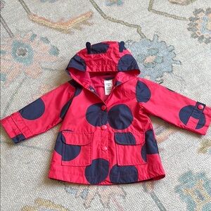Red and Navy Polka Dot Raincoat LadyBug 18 Months EUC